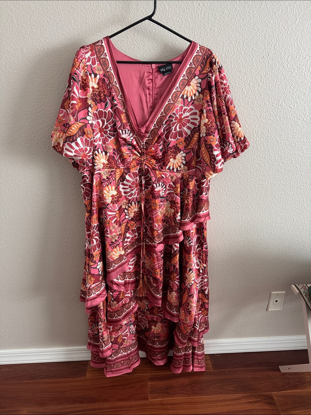 City Chic Rose-Pink Floral Tiered Maxi Dress